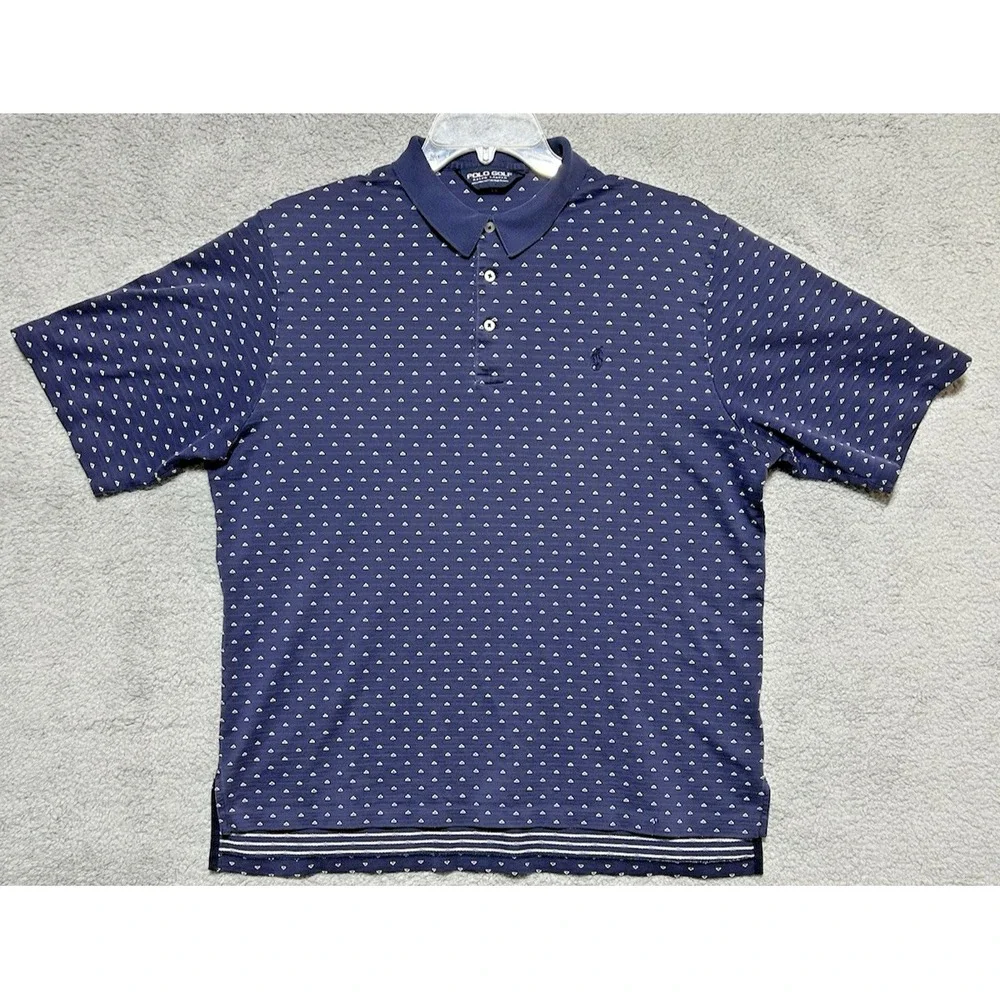 Polo Golf Ralph Lauren Shirt Mens Large Navy Blue Geometric Triangle Pima Cotton